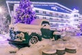 Leavenworth Washington USA January 27 2021 Holiday lights and snow