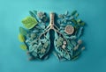 Leaves and flowers arranged in shape of human lungs. bronchial tree, healthy lungs