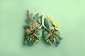 Leaves and flowers arranged in shape of human lungs. bronchial tree, healthy lungs