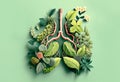 Leaves and flowers arranged in shape of human lungs. bronchial tree, healthy lungs