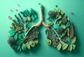 Leaves and flowers arranged in shape of human lungs. bronchial tree, healthy lungs