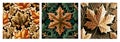 Leaves background. 3d mural floral wallpaper. golden and green f leaves. wall art frame canvas