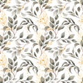 Leaves Branch with gold butterfly Repeat Paper, Watercolor Gray and Beige Foliage Seamless Pattern, Greenery Paper, floral endless Royalty Free Stock Photo