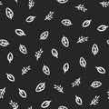 Leaves and branches drawn by hand with rough brush. Organic seamless pattern. Royalty Free Stock Photo