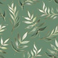 Leaves and branches vector seamless pattern. Olive brush leaves and twigs