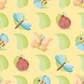 Leaves and Bugs Vector Repeat Pattern Royalty Free Stock Photo