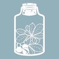 The leaves of chestnut in a glass jar. Laser cut. Vector illustration. Pattern for the laser cut, serigraphy, plotter and screen