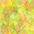 Leaves contours, bright orange yelow green modern trendy floral seamless pattern, hand-drawn. abstract background for site, blog,