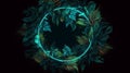 Leaves on a dark background highlighted with a circle of lines Generative AI Royalty Free Stock Photo