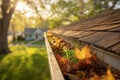Leaves and debris in house gutter Ai photo Royalty Free Stock Photo