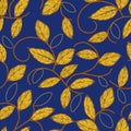 Leaves embroidery color illustration, floral seamless pattern