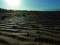 Leaves on exposed natural sand pattern at sea bottom on low tide seawater in Nusa Dua Resort Beach, Bali Royalty Free Stock Photo