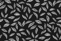 Leaves or feathers abstract seamless pattern on black background Leafage endless vector Illustration Royalty Free Stock Photo