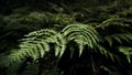 Leaves of fern in mysterious foggy forest Royalty Free Stock Photo