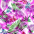 Leaves floral pattern on a pink background. Watercolour Leaves hand drawn design Royalty Free Stock Photo
