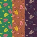 LEAVES AND FLOWERS PATTERN COLLECTION - SET OF 3 PRINTS - VECTOR REPEATING TILE Royalty Free Stock Photo