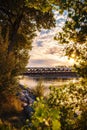 Leaves Framing The Peace Bridge At Sunrise Royalty Free Stock Photo