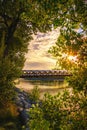 Leaves Framing The Peace Bridge At Sunrise Royalty Free Stock Photo