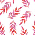 Laconic seamless pattern of branches with pink leaves. Watercolor drawing. Royalty Free Stock Photo