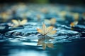 Leaves gracefully floating on water against the backdrop of autumn create a tranquil and picturesque scene in nature.