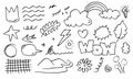 leaves, hearts, abstract, clouds, arrows and other elements in hand drawn styles for concept designs. Doodle illustration. Vector