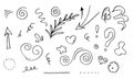 Leaves, hearts, abstract, ribbons, arrows and other elements in hand drawn styles for concept designs. Doodle illustration. Vector