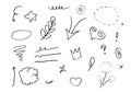 Leaves, hearts, abstract, ribbons, arrows and other elements in hand drawn styles for concept designs. Doodle illustration. Vector