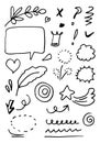 Leaves, hearts, abstract, ribbons, arrows and other elements in hand drawn styles for concept designs. Doodle illustration. Vector