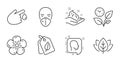 Leaves, Medical mask and Bio tags icons set. Skin care, Head and Blood donation signs. Vector