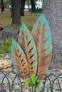 Leaves from metal sheets for landscaping.