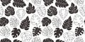 Leaves monstera palm vector seamless pattern, jungle background, black tropic plant silhouettes. Exotic floral print. Summer Royalty Free Stock Photo