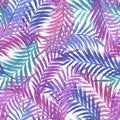 Leaves of palm tree. Seamless pattern. Palm leaf in violet on white background. Tropical trees leaves. Royalty Free Stock Photo