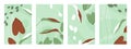 Leaves pattern set, abstract hand drawn green brown natural leaf plants, grass herbs