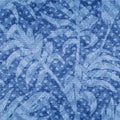 Leaves seamless pattern. Leaf background. Repeated tropical texture. Denim checked printed. Repeating blue marks pattern. Fade eff Royalty Free Stock Photo
