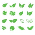 Leaves icon vector set isolated on white background. Various shapes of green leaves Royalty Free Stock Photo