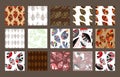 Autumn leaves are divided into segments. Seamless patterns. A set of 15 templates. Ethnic style. EPS vector