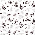 leaves silhouettes seamless pattern. Plant motif with branch silhouettes, decorative brush twigs. line art