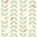 Leaves simple vertical pattern, seamless vector background in retro scandinavian style. Worn out texture.