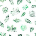 Seamless pattern with leaves imprints. Green watercolor design. Colorful spring ornament. Royalty Free Stock Photo