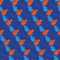 Leaves stylized seamless pattern blue background. Oak leaf floating on the surface of water. Royalty Free Stock Photo