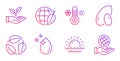 Leaves, Sunset and Thermometer icons set. Helping hand, Environment day and Peanut signs. Vector