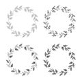 Wreaths of leaves and twigs. Set of four cute vector round floral frames.