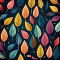 Colorful Leaf Icon Pattern: Playful Cartoonish Illustrations With Mind-bending Patterns