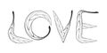 love text writing with line art leaf vector black color, leaves vector