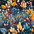 leaves wonderland watercolor Seamless Patterns, Generative AI