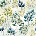 leaves wonderland watercolor Seamless Patterns, Generative AI