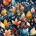 leaves wonderland watercolor Seamless Patterns, Generative AI