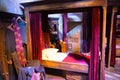 Interior of student`s bedroom. Harry Potter`s bed. Decoration Warner Brothers Studio. UK