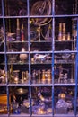 Shops windows display with magic objects in Diagon Alley from Harry Potter film. Warner Brothers Studio. UK Royalty Free Stock Photo