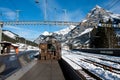 Leaving open sided car shuttle train between Kandersteg and Goppenstein Royalty Free Stock Photo